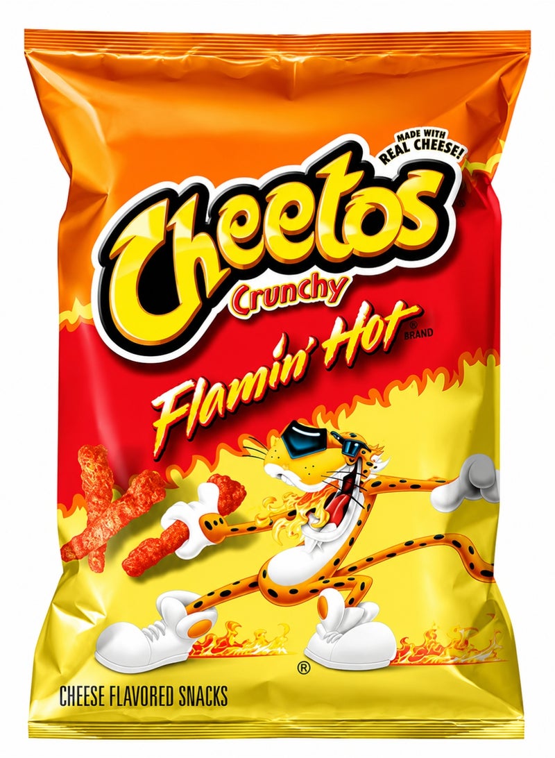 Cheetos Crunchy Flamin' Hot Corn Snacks, Medium Size 110g | Crunchy Hot & Spicy Flavor | Perfect Anytime Snack - Image 1