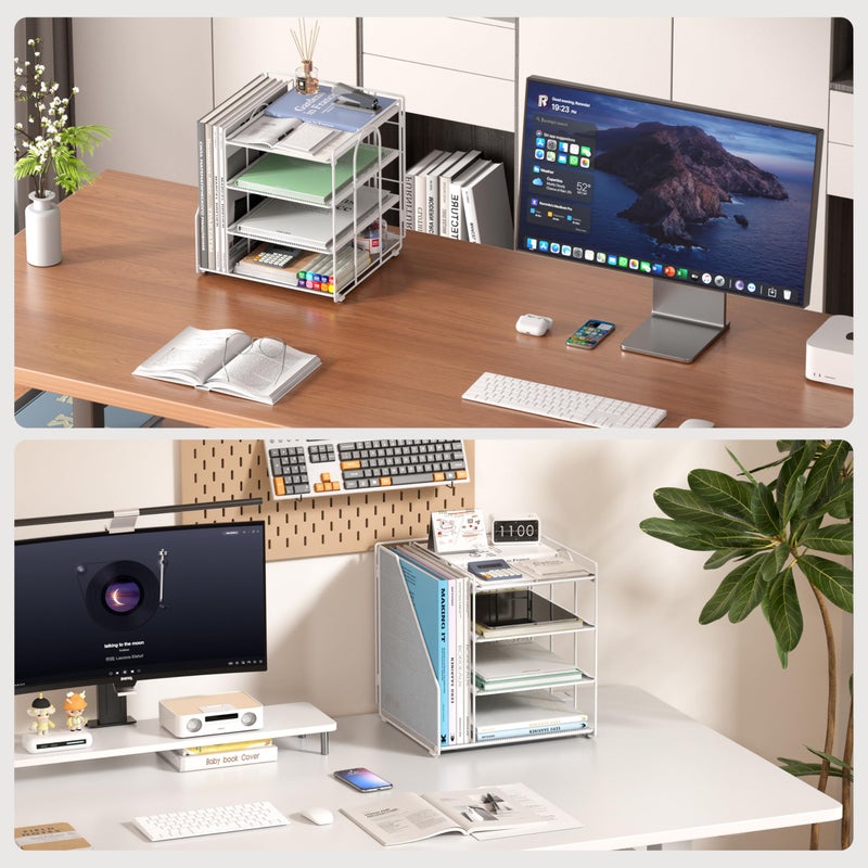 Becomrock White Desk Organizer and Accessories, 4-Tier Paper Organizer for Desk, Office Accessories & Workspace Organizers and Desktop Storage for Office Supplies (White) - Image 3