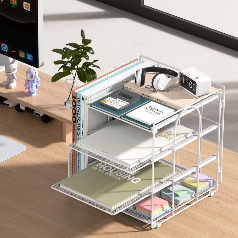 Becomrock White Desk Organizer and Accessories, 4-Tier Paper Organizer for Desk, Office Accessories & Workspace Organizers and Desktop Storage for Office Supplies (White) - Image 2