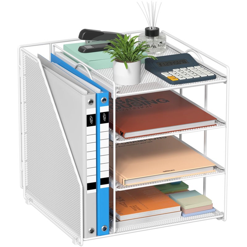 Becomrock White Desk Organizer and Accessories, 4-Tier Paper Organizer for Desk, Office Accessories & Workspace Organizers and Desktop Storage for Office Supplies (White) - Image 1