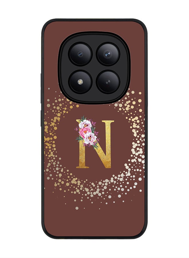 For Xiaomi Redmi Note 15 Pro+ / Poco M8 Pro Case,Slim fit Camera Protection, Shockproof Thin Phone cover  - Custom Monogram Floral - N  (Brown )