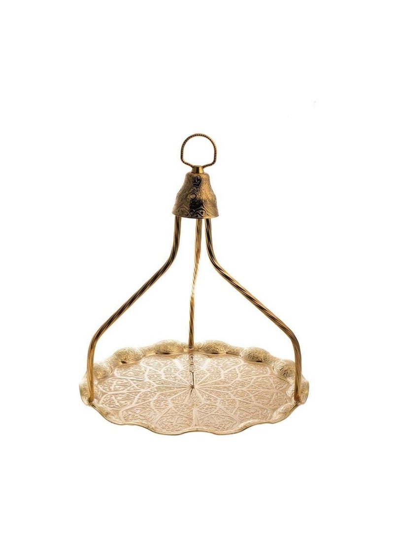 Handmade Ottoman-Style Gold Copper Tray with Handle Stand – Authentic, Decorative, Easy to Hold, Made in Turkey  - Image 1