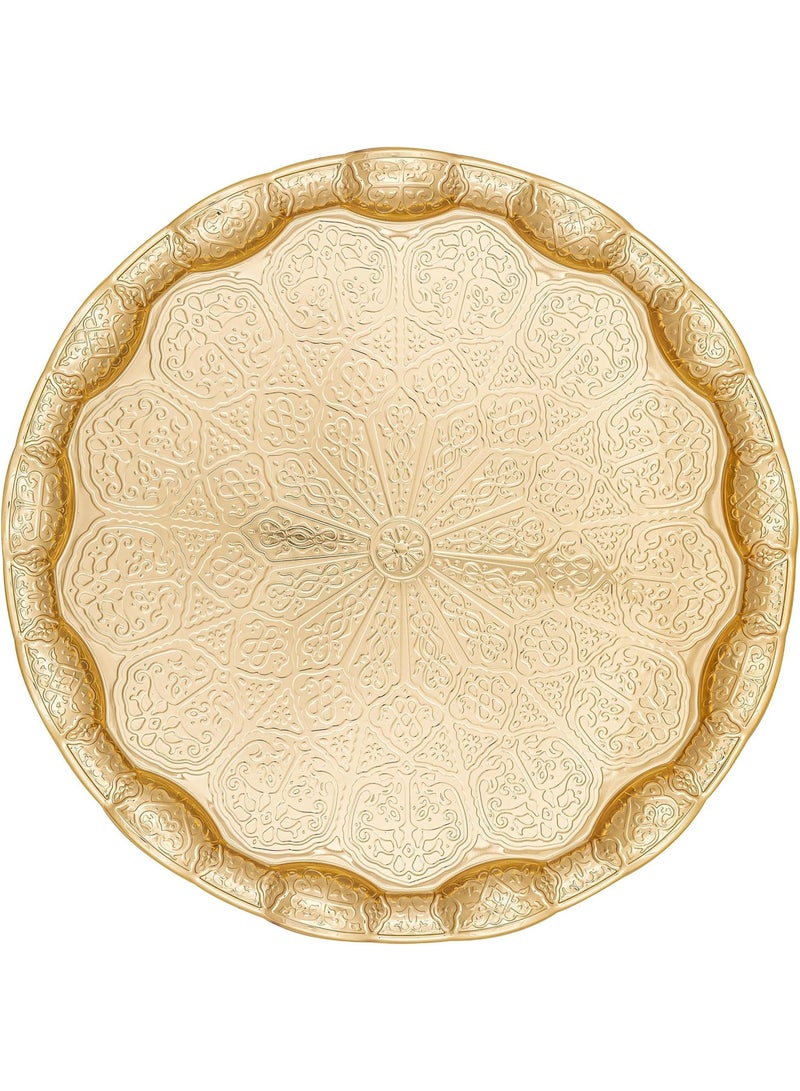 Handmade Ottoman-Style Gold Copper Tray with Handle Stand – Authentic, Decorative, Easy to Hold, Made in Turkey  - Image 2