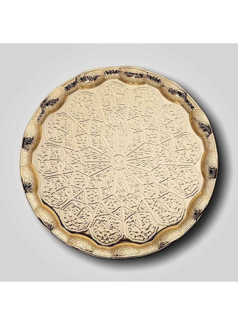 Handmade Ottoman-Style Gold Copper Tray with Handle Stand – Authentic, Decorative, Easy to Hold, Made in Turkey  - Image 3