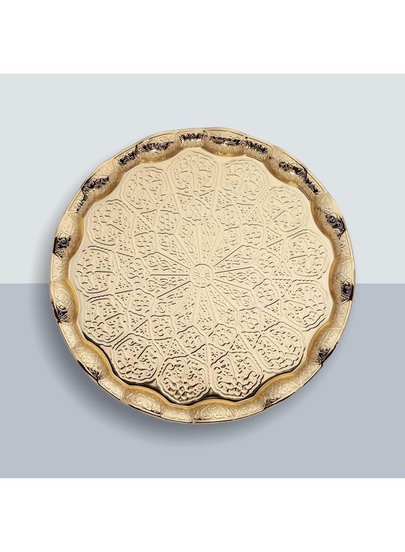 Handmade Ottoman-Style Gold Copper Tray with Handle Stand – Authentic, Decorative, Easy to Hold, Made in Turkey  - Image 4