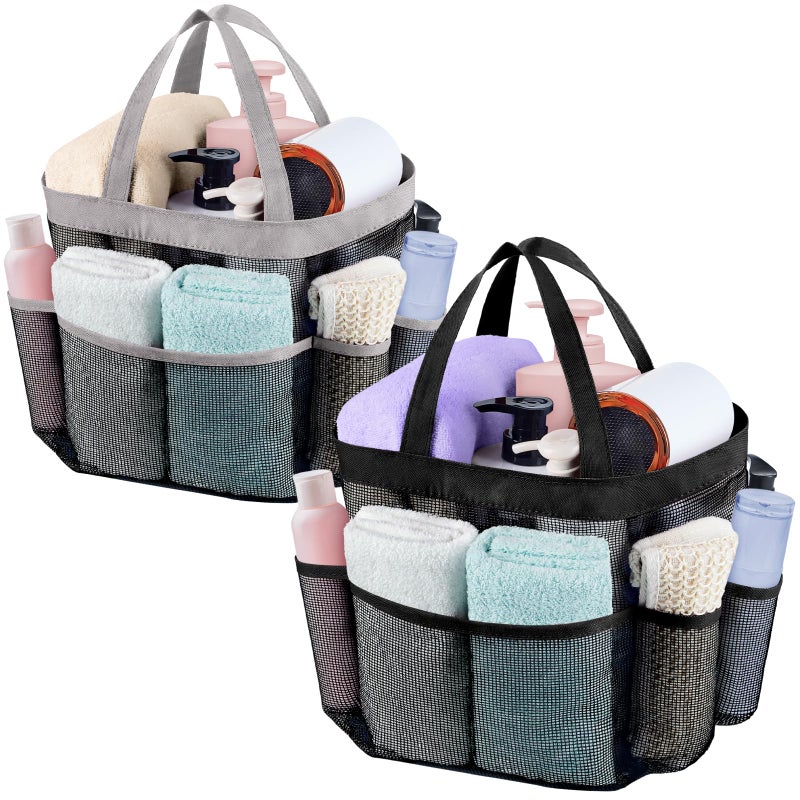 Attmu 2 Pack Mesh Shower Caddy Portable for College Dorm Room Essentials with 8 Pockets, Hanging Shower Caddy Dorm Basket, Quick Dry Shower Bag for Bathroom - Image 1