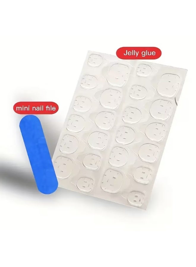 LANGMANNI Upgrade Your Look 24pcs of Short Square Nail Art Wearable Nails French Style Simple Design Shiny False Nails Extended Removable Nails with Jelly Glue 1 Nail File 1 - Image 3