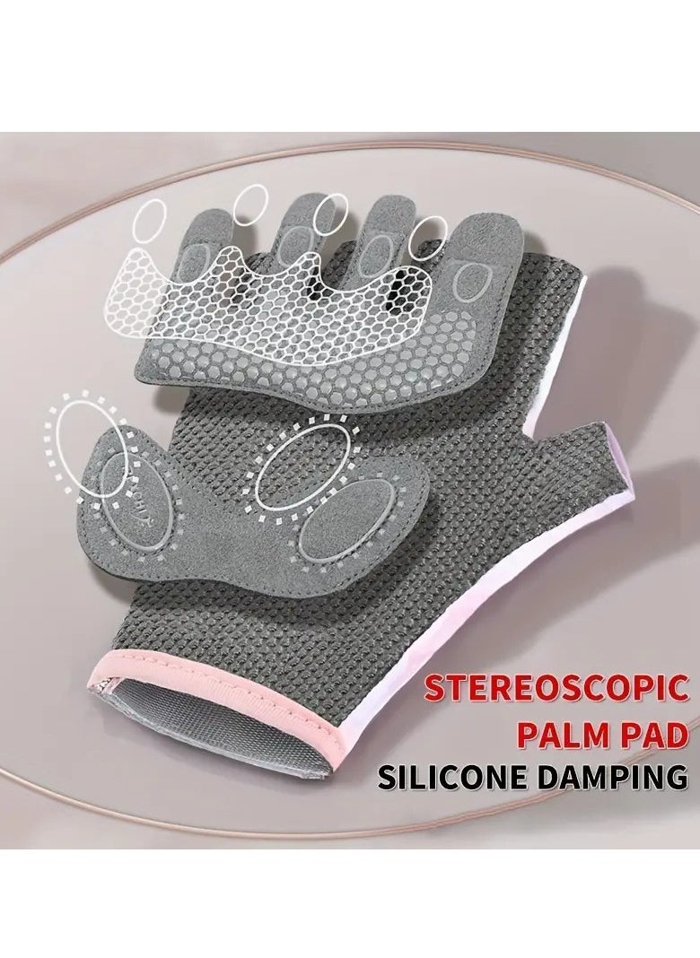 GO 1 Pair Women Workout Gloves, Non-Slip And Shock-Absorbing Half-Finger Mittens, For Fitness Lifting Climbing Exercises Palm Protector  - Image 3