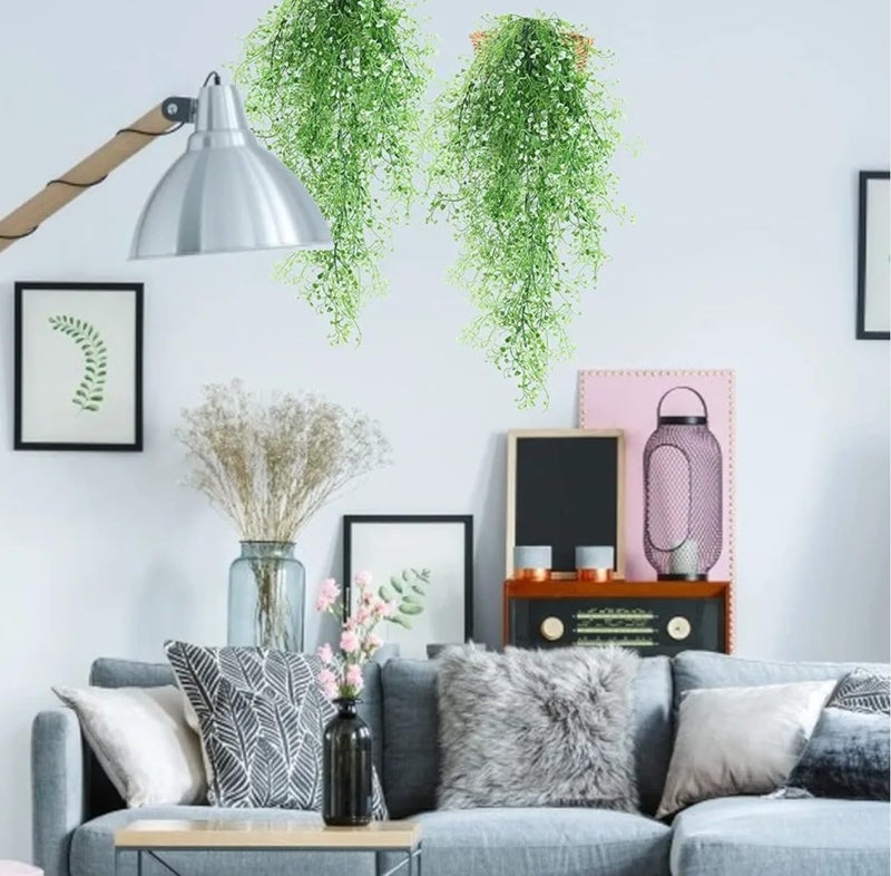 VRB Dec 2 Pcs Artificial Dry Baby's Breath Greenery Hanging Plants Vines Fake Ivy Hanging Flowers Vine Wall Hanging for Home Decor,Wall,Balcony Decoration. (2, White Baby's Breath Fern Hanging) - Image 5