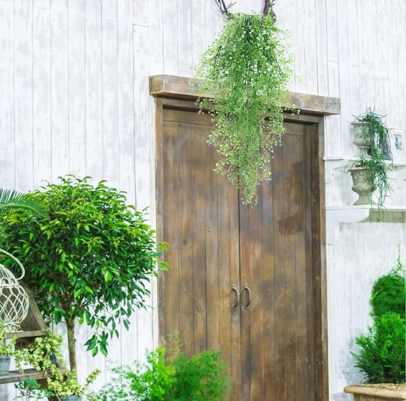 VRB Dec 2 Pcs Artificial Dry Baby's Breath Greenery Hanging Plants Vines Fake Ivy Hanging Flowers Vine Wall Hanging for Home Decor,Wall,Balcony Decoration. (2, White Baby's Breath Fern Hanging) - Image 4