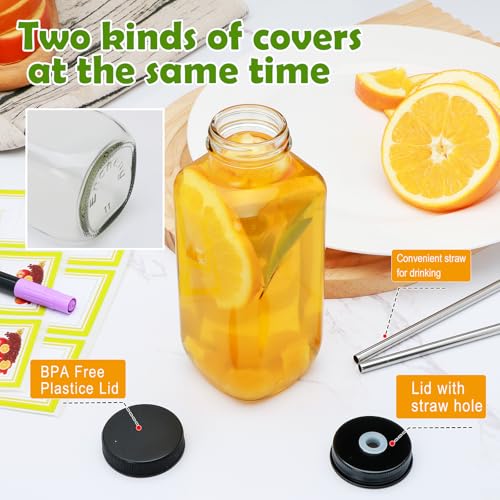 Maredash 16oz glass bottles with lids,juice bottles gifts for women,glass bottles with lids,glass water bottles. Kit includes Stainless Steels Straws,Two Types of Lids,Stickers,Pen,Cleaning Brush 6pcs - Image 3