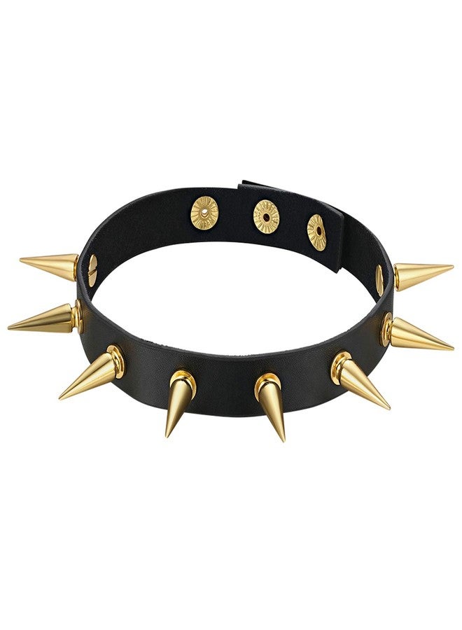 Cupimatch Gothic Rivets Adjustable 3 Button Leather Necklace Choker Punk Rock Alloy Stud Belt Buckle Necklace for Women Men (Gold) for Halloween - Image 1