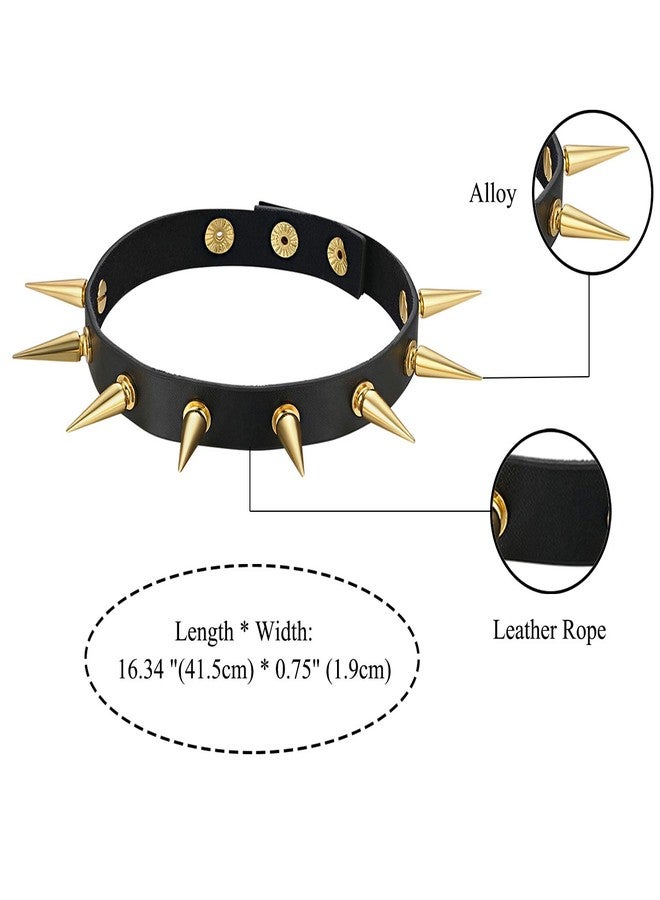Cupimatch Gothic Rivets Adjustable 3 Button Leather Necklace Choker Punk Rock Alloy Stud Belt Buckle Necklace for Women Men (Gold) for Halloween - Image 3