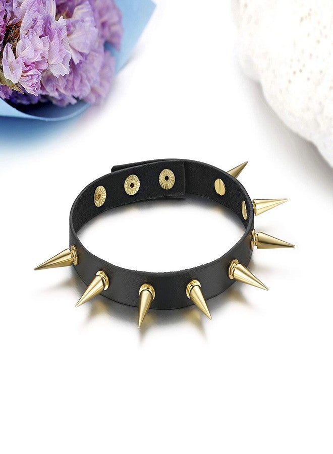 Cupimatch Gothic Rivets Adjustable 3 Button Leather Necklace Choker Punk Rock Alloy Stud Belt Buckle Necklace for Women Men (Gold) for Halloween - Image 5