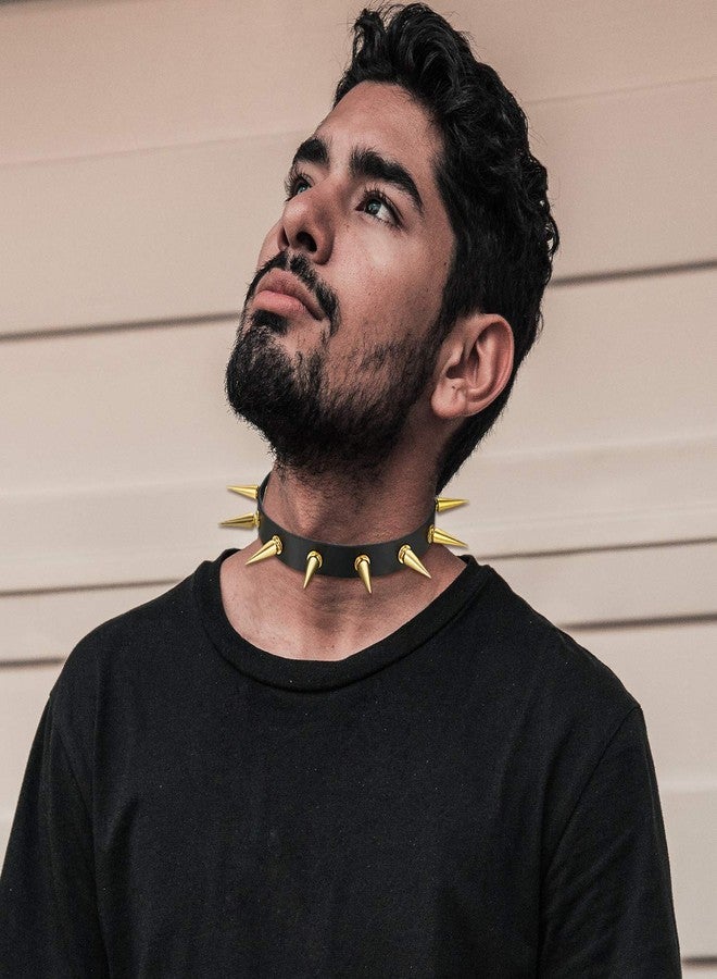 Cupimatch Gothic Rivets Adjustable 3 Button Leather Necklace Choker Punk Rock Alloy Stud Belt Buckle Necklace for Women Men (Gold) for Halloween - Image 2