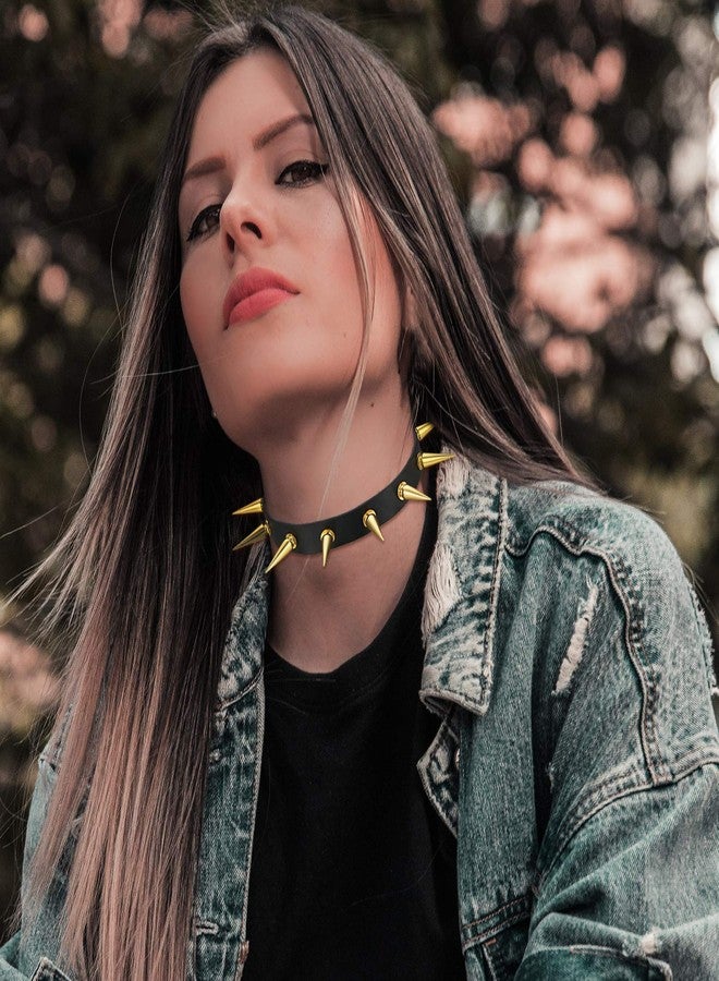Cupimatch Gothic Rivets Adjustable 3 Button Leather Necklace Choker Punk Rock Alloy Stud Belt Buckle Necklace for Women Men (Gold) for Halloween - Image 4