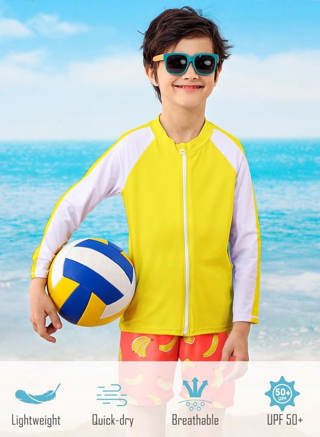SunFocus Boys Two Piece Swim Set Zipper Rash Guard Swimsuits Long Sleeve Bathing Suit for 4-12 Years, Yellow Banana, 4-5 Years - Image 3