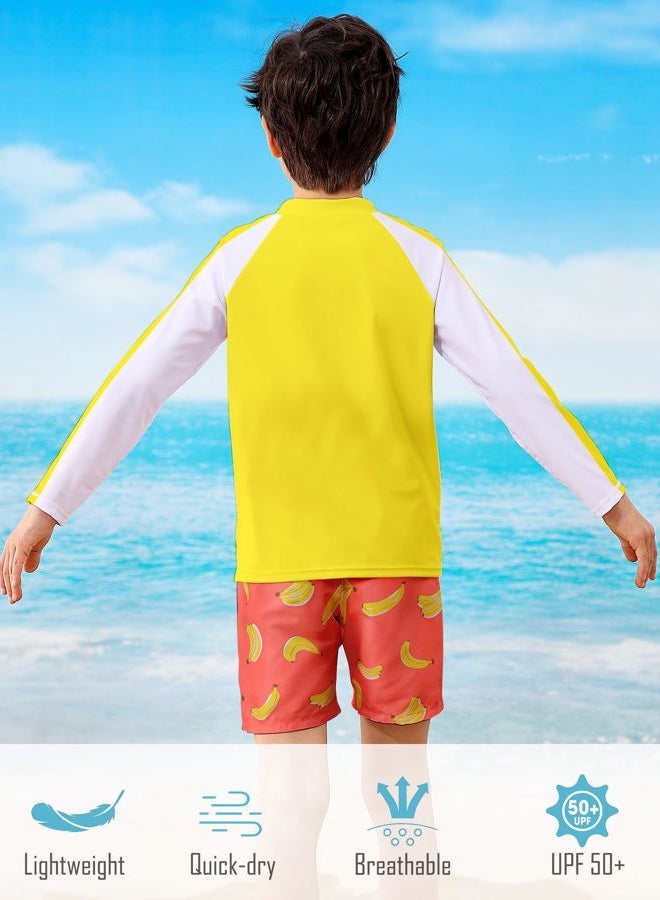 SunFocus Boys Two Piece Swim Set Zipper Rash Guard Swimsuits Long Sleeve Bathing Suit for 4-12 Years, Yellow Banana, 4-5 Years - Image 4