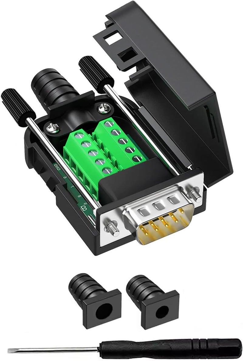 YIOVVOM DB9 Breakout Connector, Male 9PIN Port RS232 Serial Adapter, Solderless Module Board with Screw Terminals, Case, Long Bolts - Image 1
