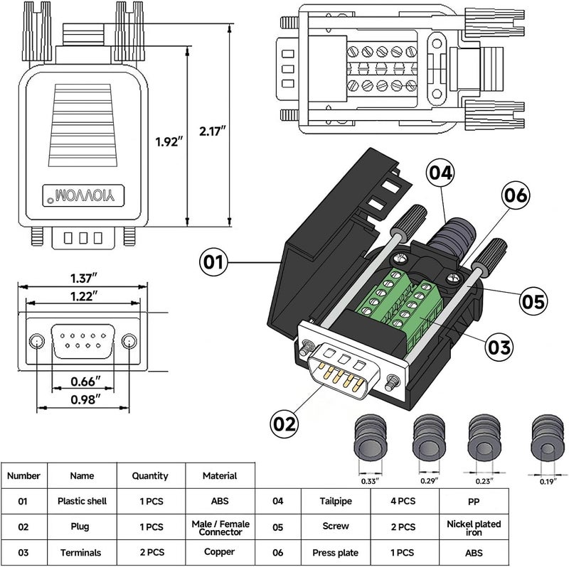 YIOVVOM DB9 Breakout Connector, Male 9PIN Port RS232 Serial Adapter, Solderless Module Board with Screw Terminals, Case, Long Bolts - Image 2