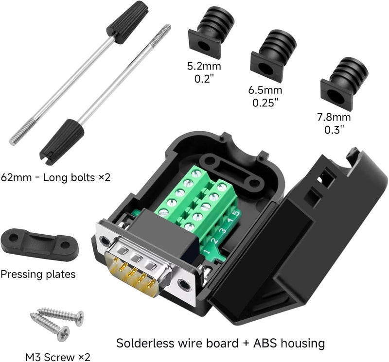 YIOVVOM DB9 Breakout Connector, Male 9PIN Port RS232 Serial Adapter, Solderless Module Board with Screw Terminals, Case, Long Bolts - Image 3