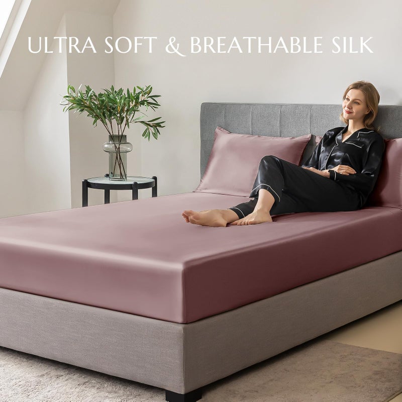 THXSILK THXSILK Natural Silk Fitted Bed Sheet  100% 7A+ Silk  Deep Pocket to 16""  Soft and Wrinkle Free  1 Fitted Sheet Only (Queen  Purple)  - Image 5