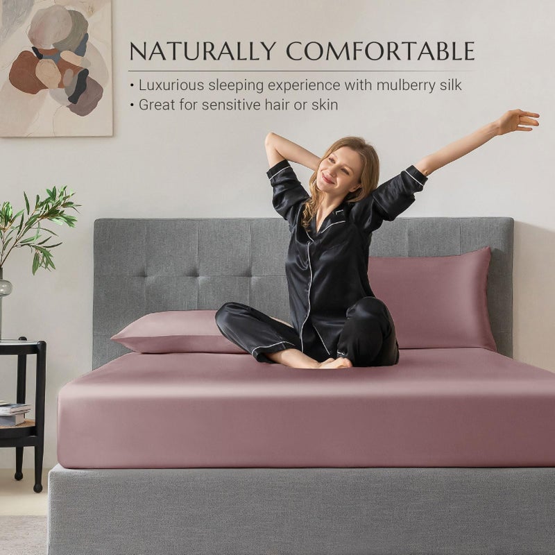 THXSILK THXSILK Natural Silk Fitted Bed Sheet  100% 7A+ Silk  Deep Pocket to 16""  Soft and Wrinkle Free  1 Fitted Sheet Only (Queen  Purple)  - Image 4
