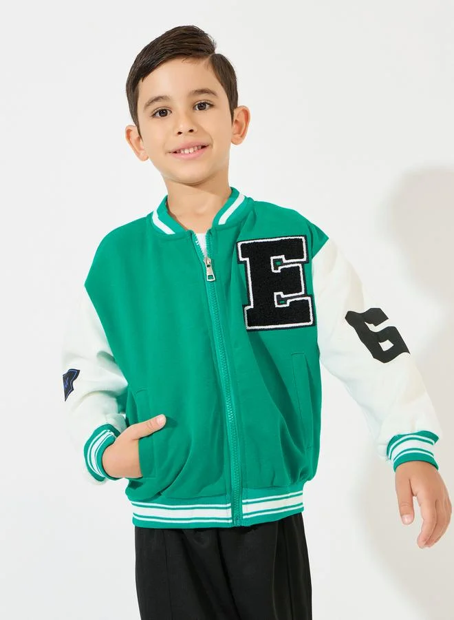 Styli Color Block Patch Detail Zip-Up Jacket