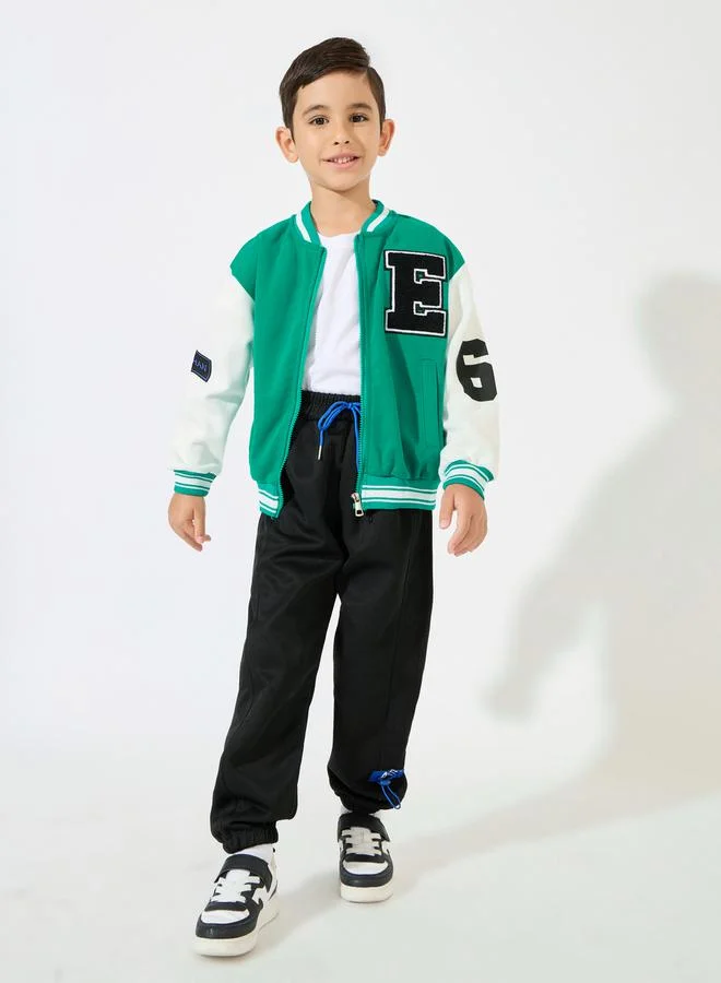 Styli Color Block Patch Detail Zip-Up Jacket