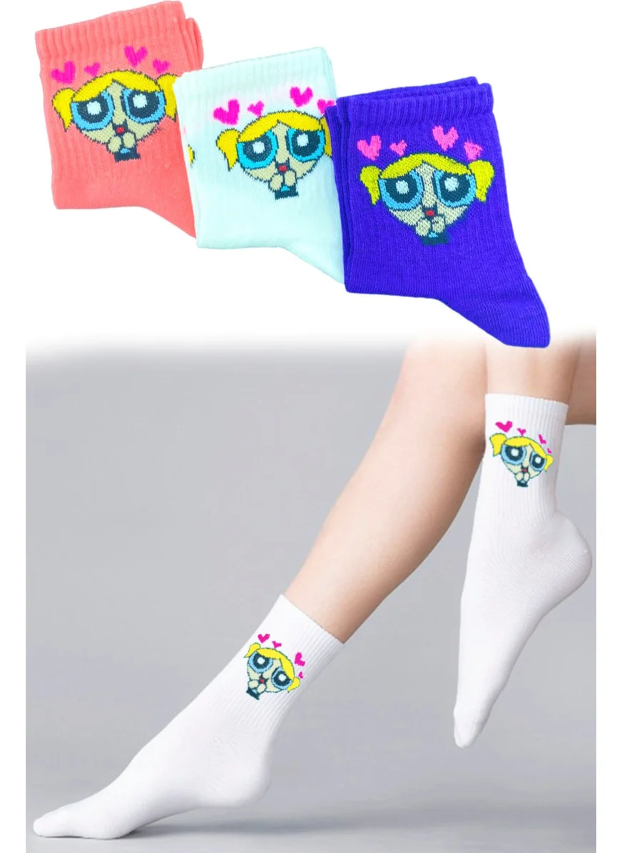 Esinti Children's Socks Knee-Fit School Socks Colorful Girls' Patterned Socks School Socks 3 Pcs