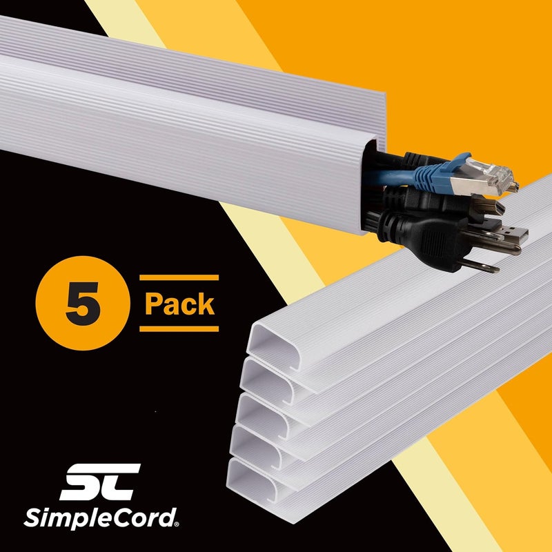 SimpleCord J Channel Desk Cable Organizer by – 5 White Raceway Channels - Cord Cover Management Kit for Desks, Offices, and Kitchens - Image 2