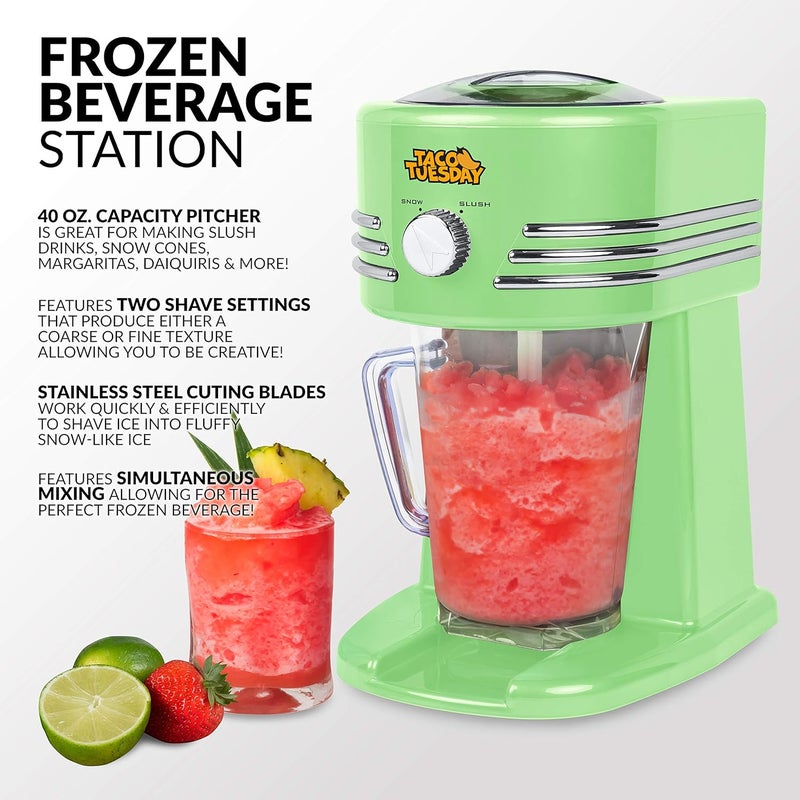 Nostalgia Taco Tuesday Frozen Drink Maker and Margarita Machine for Home - 40-Ounce Slushy Maker with Stainless Steel Flow Spout - Easy to Clean and Double Insulated - Lime Green - Image 2