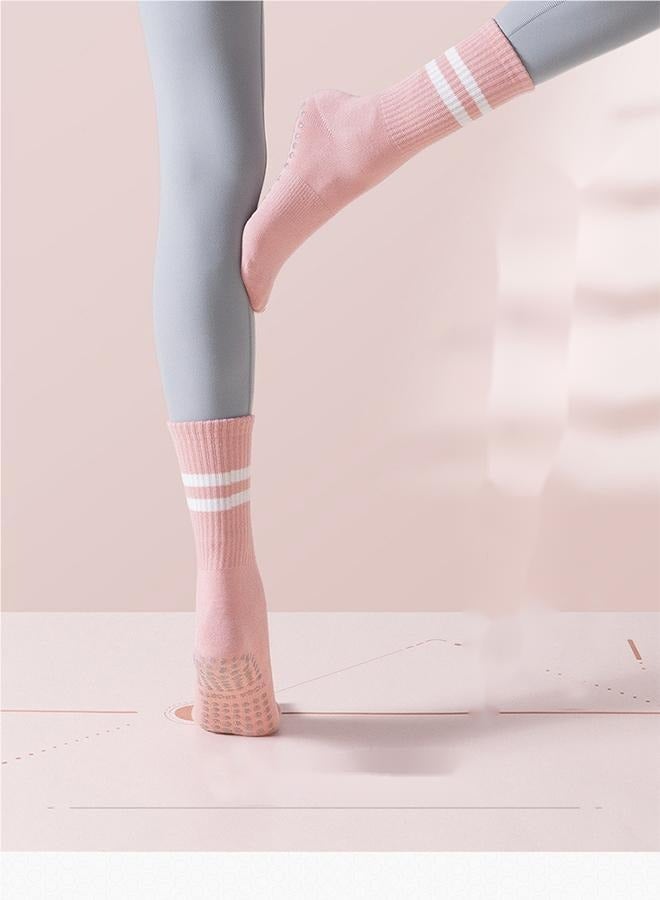 Yoga Socks, Mid-Calf Cotton Socks, Non-Slip Silicone Indoor Fitness Towel Bottom Socks, Women's Sports Socks Pink, Suitable For Fitness, Pilates, And Sports - Image 2