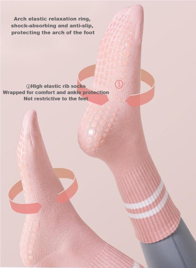 Yoga Socks, Mid-Calf Cotton Socks, Non-Slip Silicone Indoor Fitness Towel Bottom Socks, Women's Sports Socks Pink, Suitable For Fitness, Pilates, And Sports - Image 3