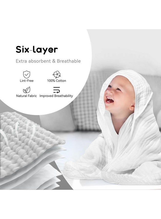 Arnzion Baby Hooded Towels for Babies and Toddlers, Muslin Baby Bath Towel Soft and Absorbency for Boys and Girls (Pure White 1 Pack) - Image 5