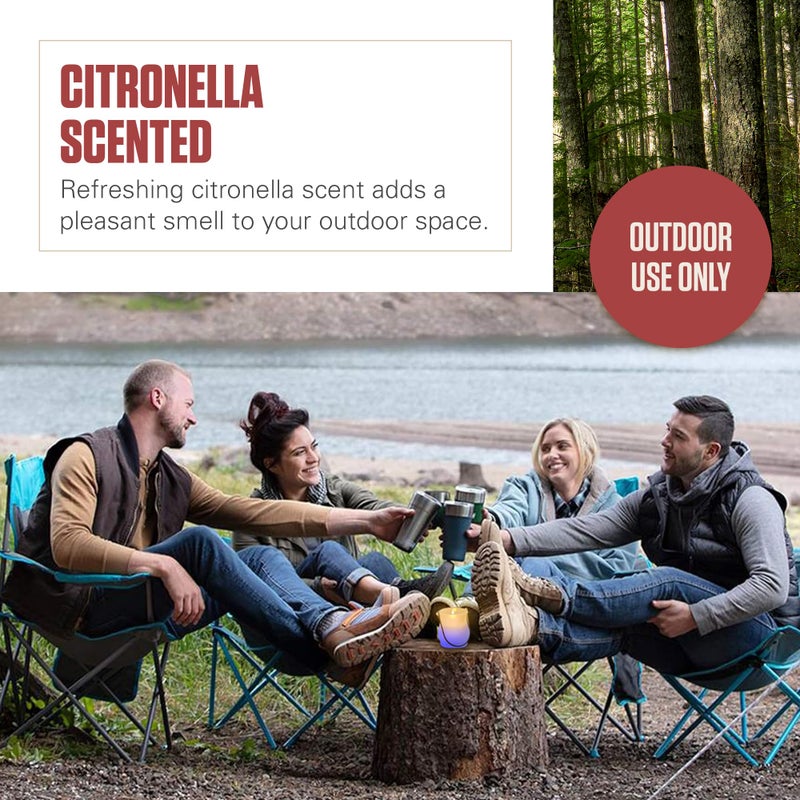 Coleman Color Changing LED Citronella Outdoor Scented Candle, 25+ Hours Burn Time, Festive Color Effects, Glass Holder with Metal Handle - Image 4