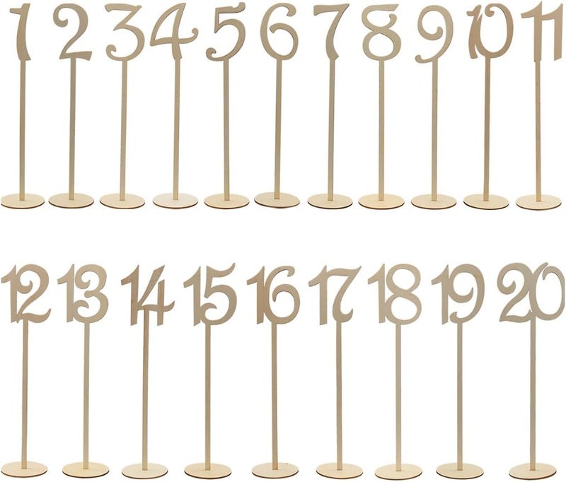 Tinksky 20pcs 120 Wooden Table Numbers with Holder Base for Wedding or Home Decoration Wood Color - Image 1