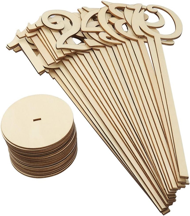 Tinksky 20pcs 120 Wooden Table Numbers with Holder Base for Wedding or Home Decoration Wood Color - Image 2