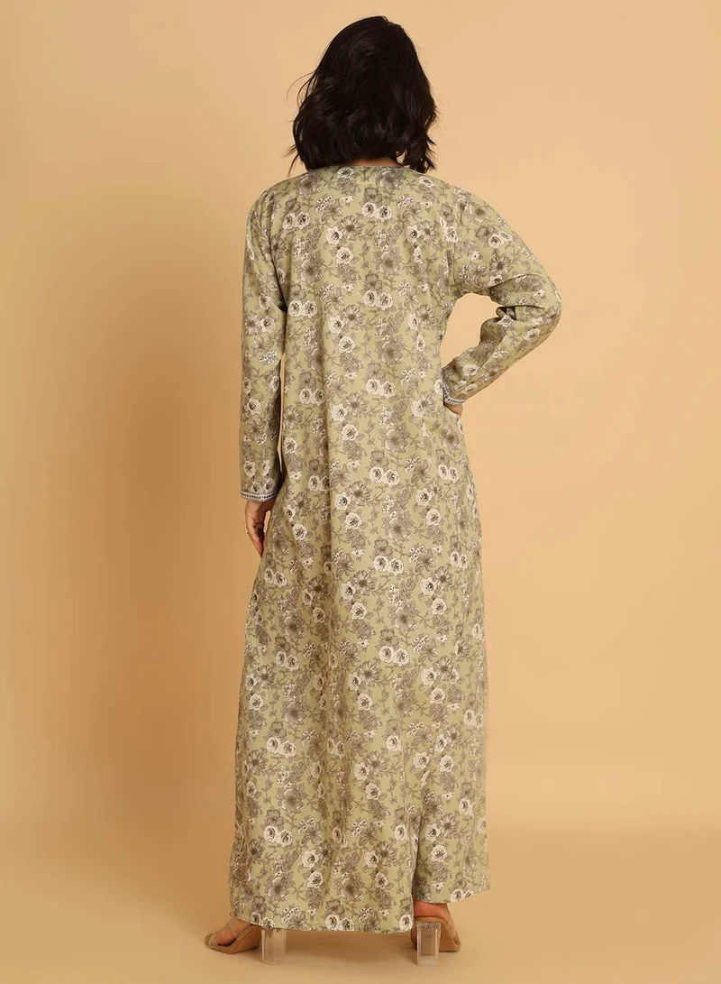 هانا آند سارا جلابية عربية تقليدية بطبعة زهور - فستان ماكسي محتشم