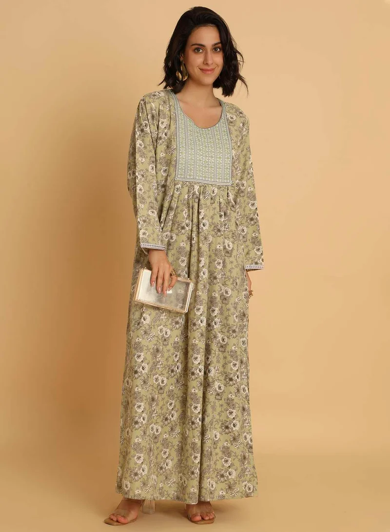 هانا آند سارا جلابية عربية تقليدية بطبعة زهور - فستان ماكسي محتشم