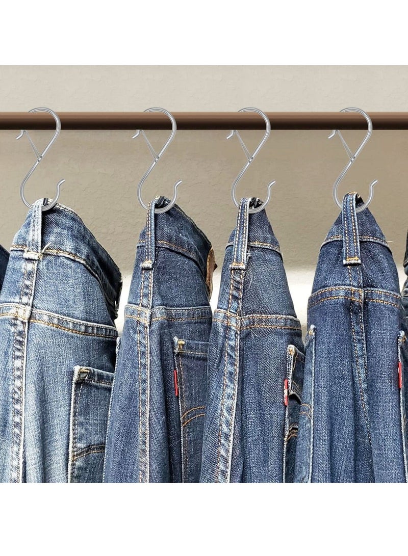 S Hooks for Hanging, Heavy Duty S Hooks with Safety Buckle S Shaped Hooks Kitchen Pot Rack Hooks Closet Hooks for Hanging Plants, Clothes, Kitchen Utensil, Pots and Pans, Bags 8 Pcs, Silver - Image 4