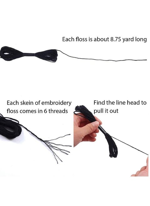 24 Skeins Cross Stitch Threads, Black and White Cotton Embroidery Floss Friendship Bracelets Floss with 12 Pieces Floss Bobbins for Knitting, Cross Stitch Project