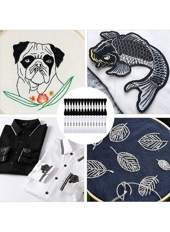 Generic - 24 Skeins Cross Stitch Threads, Black and White Cotton Embroidery Floss Friendship Bracelets Floss with 12 Pieces Floss Bobbins for Knitting, Cross Stitch Project - Image 1