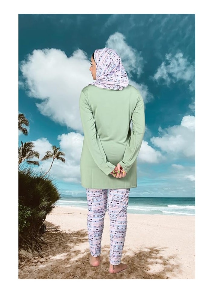 Women Modest Muslim Swimwear with Full Cover Hijab Long Sleeves Swimsuit 3pcs Islamic Burkinis Wear Bathing Suit with geometric print for Hijab and pants. - pzsku/ZD9EAF5A8B10DAC9F1ACAZ/45/_/1709427788/5498bb49-5d47-4b70-8864-5a18adb41dcc