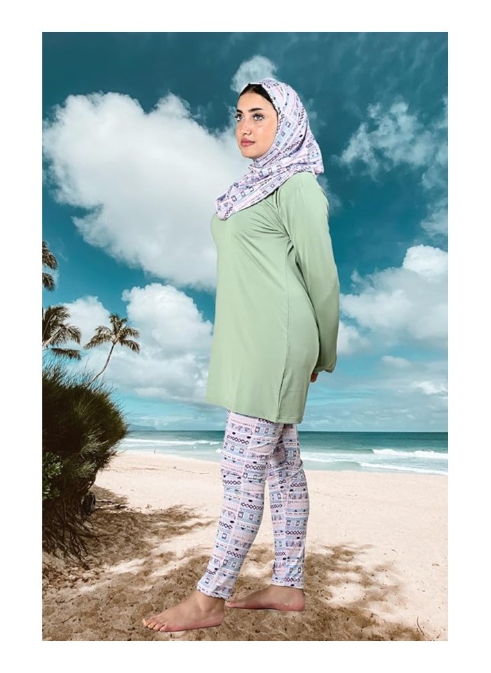 Women Modest Muslim Swimwear with Full Cover Hijab Long Sleeves Swimsuit 3pcs Islamic Burkinis Wear Bathing Suit with geometric print for Hijab and pants. - pzsku/ZD9EAF5A8B10DAC9F1ACAZ/45/_/1709427788/8a970a22-3d99-41d7-8b1d-63421b163cc7