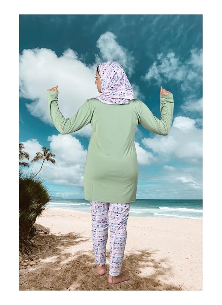 Women Modest Muslim Swimwear with Full Cover Hijab Long Sleeves Swimsuit 3pcs Islamic Burkinis Wear Bathing Suit with geometric print for Hijab and pants. - pzsku/ZD9EAF5A8B10DAC9F1ACAZ/45/_/1709427789/1a953613-a4ad-4e73-ac1d-56b48f912ddd