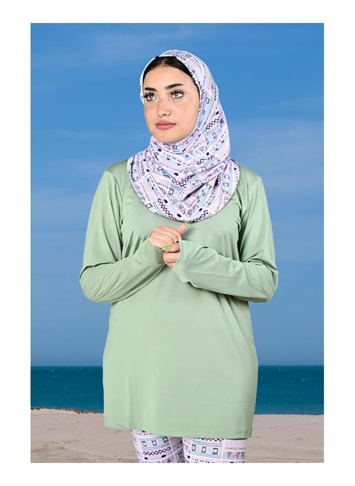 Women Modest Muslim Swimwear with Full Cover Hijab Long Sleeves Swimsuit 3pcs Islamic Burkinis Wear Bathing Suit with geometric print for Hijab and pants. - pzsku/ZD9EAF5A8B10DAC9F1ACAZ/45/_/1709427789/d292aa04-8103-42ed-8e36-a6af493009f6