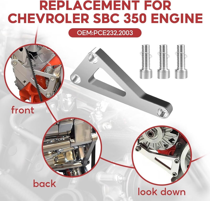 TEANTECH SBC Alternator Bracket, Long Water Pump Lwp Aluminum Alternator Bracket Kit Polished for Chevy SBC 350 Small Block Engine - Image 5