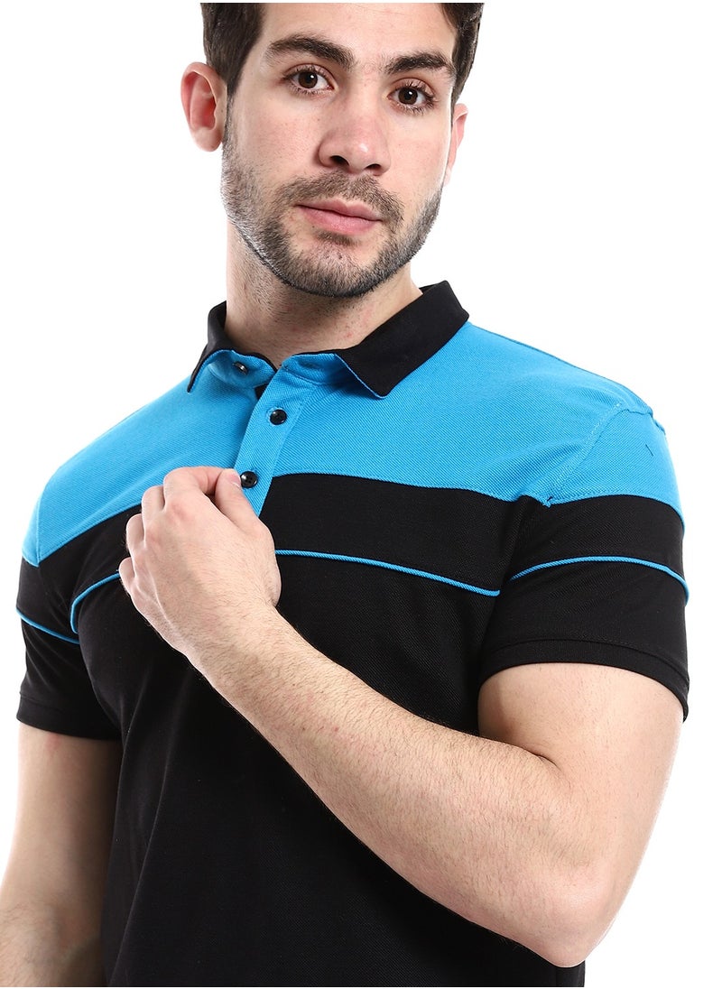 Caesar Pique Polo Shirt With Classic Collar And Buttons  - Image 3