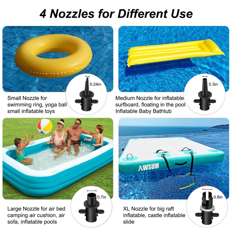 AWSUM 600W Electric Air Pump for Inflatable Gymnastics Mat, 110-120V AC Air Mattress Quick Fill Inflator Deflator Pump, Portable for Pool Floats/Air Bed/Gymnastics/Gym,4 Nozzles - Image 2